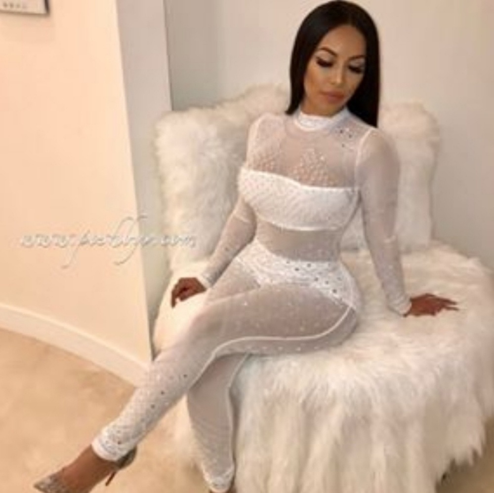 White Crystal PoshbyV Jumpsuit
